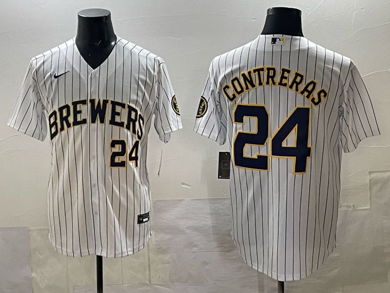 Men Nike Milwaukee Brewers #24 Contreras white MLB 2025 jersey 01->milwaukee brewers->MLB Jersey